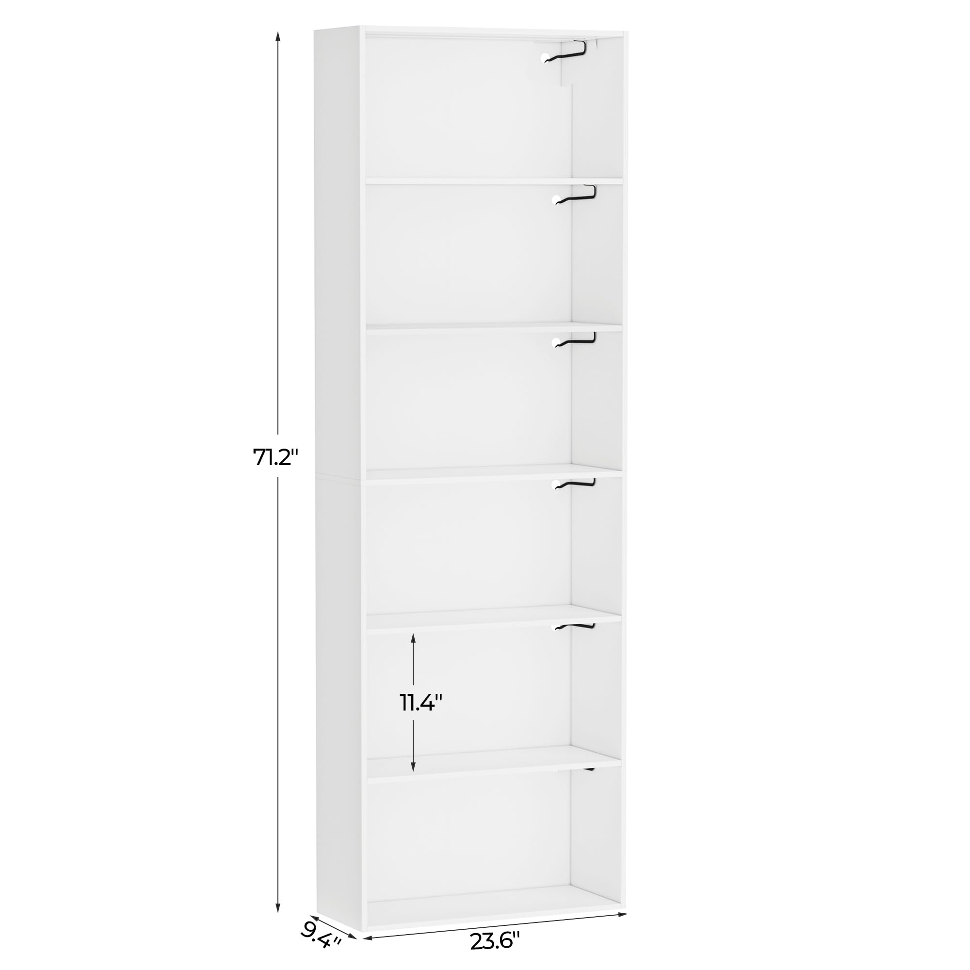 Homhedy 6 Tier Bookcase with LED Lights, 71" H Tall Open Bookshelf, Wooden Display Storage Shelves for Home Office, Living Room, Bed Room,Size:23.6" W x 71.2" H x 9.4" D, White