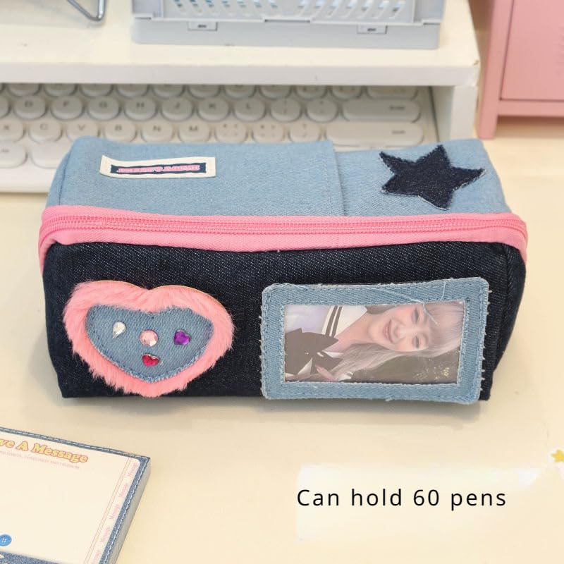 irLocy Y2k Pencil Pouch Denim Preppy Pencil Case Small Pencil Case Holder Y2K Accessories Preppy Supplies (black)