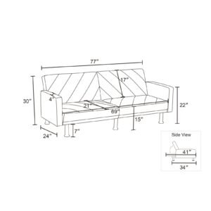 77" Futon Sleeper Sofa Bed with Adjustable Backrest, Modern 2-Seater Folding Linen Loveseat Couch Sofabed for Living Room Home Office Apartement