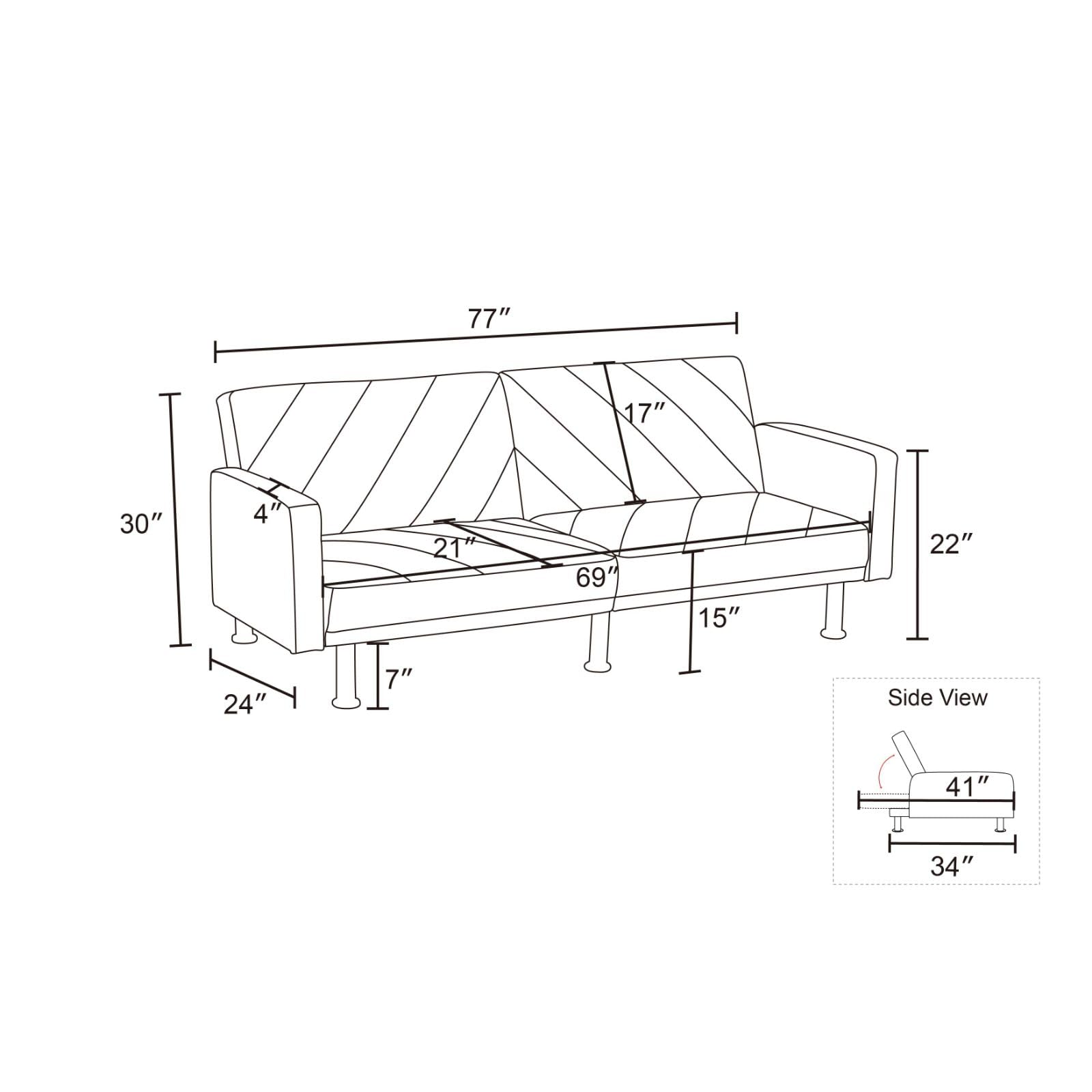 77" Futon Sleeper Sofa Bed with Adjustable Backrest, Modern 2-Seater Folding Linen Loveseat Couch Sofabed for Living Room Home Office Apartement