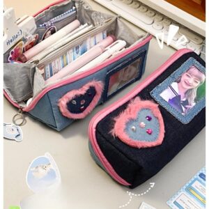 irLocy Y2k Pencil Pouch Denim Preppy Pencil Case Small Pencil Case Holder Y2K Accessories Preppy Supplies (black)