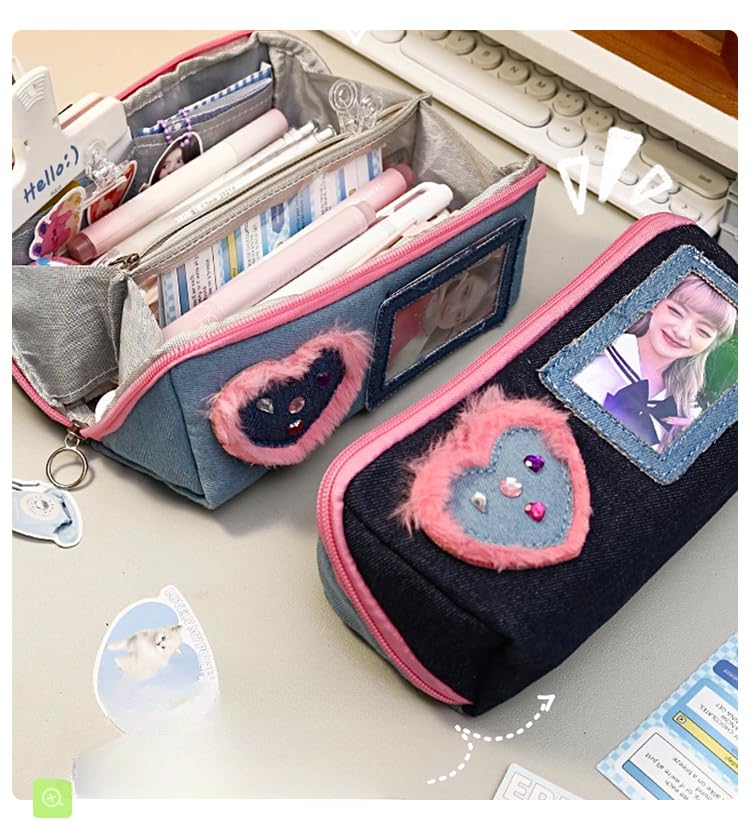 irLocy Y2k Pencil Pouch Denim Preppy Pencil Case Small Pencil Case Holder Y2K Accessories Preppy Supplies (black)