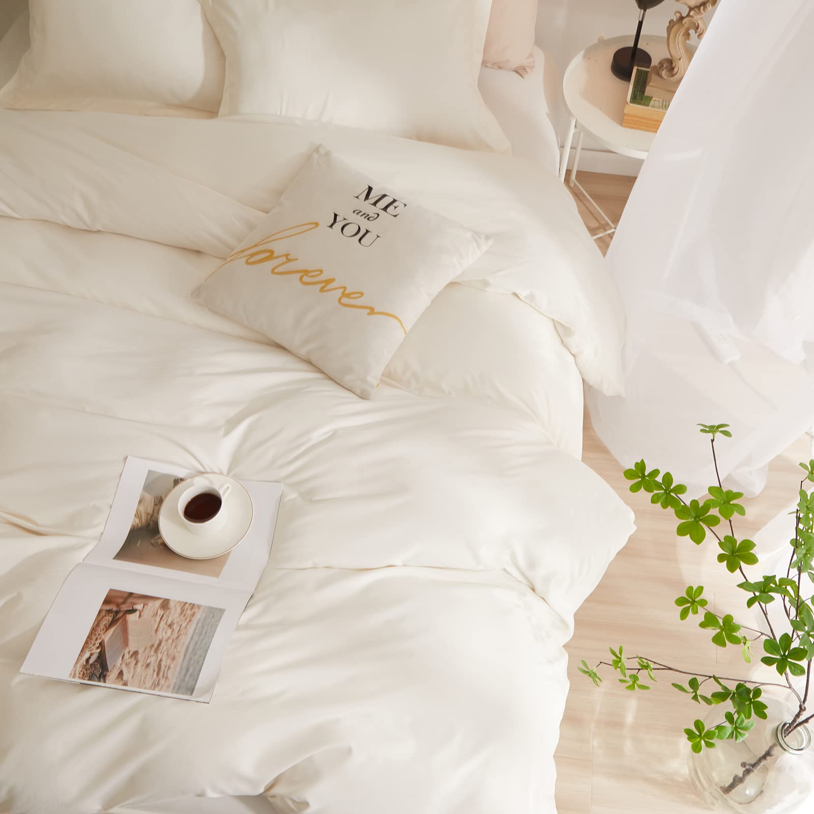 Cream White Duvet Cover King Size Soft Washed Microfiber Ivory Duvet Cover with Zipper Closure Boho 3 Pieces Bedding Set Off White Comforter Cover 1 Cream Duvet Cover 104”x90” with 2 Pillowcases