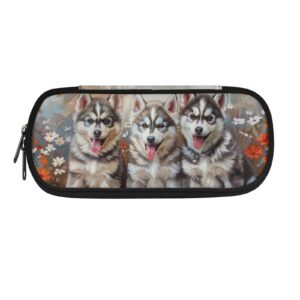 Lotusorchid Husky Dog Printed Pencil Case for Kids Students Adults, Lightweight Flower Pen Case Zipper School Pencil Pouch Organizer, Multi-Purpose Handy Roomy Pen Holder Bag for Purse