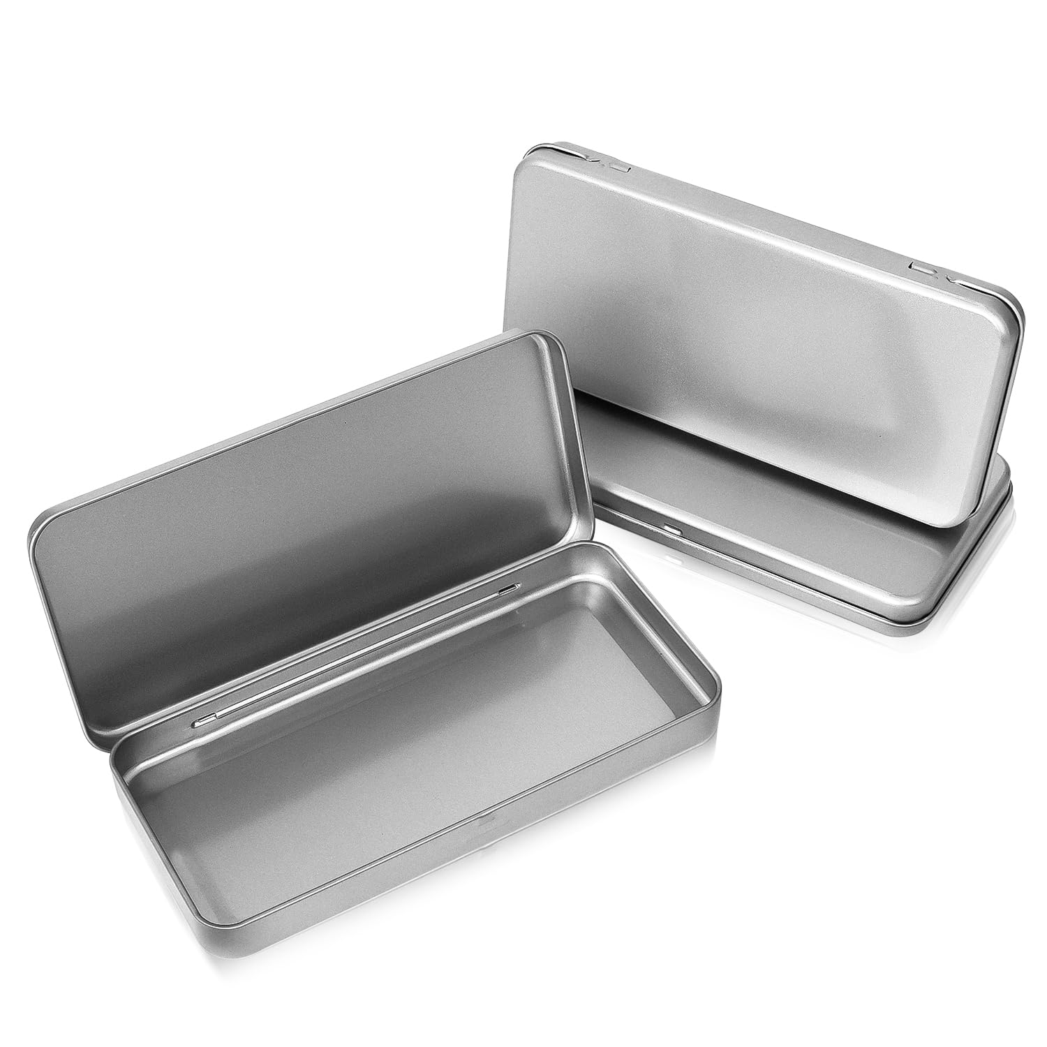 3 Pack Metal Tin Box with Lid, Metal Rectangular Tins With Hinged Lid, Portable Storage Box Containers, for Storage Drawing Pin Candies Jewelry Crafts (7.7 x 3.6 x 0.8 Inches)