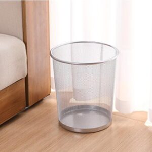 Generic Metal Meshround Garbage Can,Trash Can Mesh Round Open Top Wastebasket,Wire Mesh Desk Trash Can, for Home and Office Workspace (Silver)