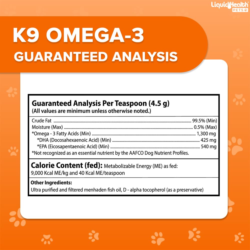 Liquid Health Pets K9 Omega 3 Fish Oil for Dogs - Liquid Omega 3 for Dogs with EPA + DPA + DHA, Dog Shedding Suplement May Reduce Itching and Support Joint, Immunity, Brain & Heart Health (3pack)