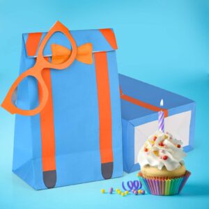 18Pcs Orange Blue DIY Gift Bags Goodies Candy Treat Bags with 18Pcs Orange Paper Glasses and Bow Tie Stickers Party Favors Bags for Birthday Baby Shower Fireman Construction Worker Party Supplies