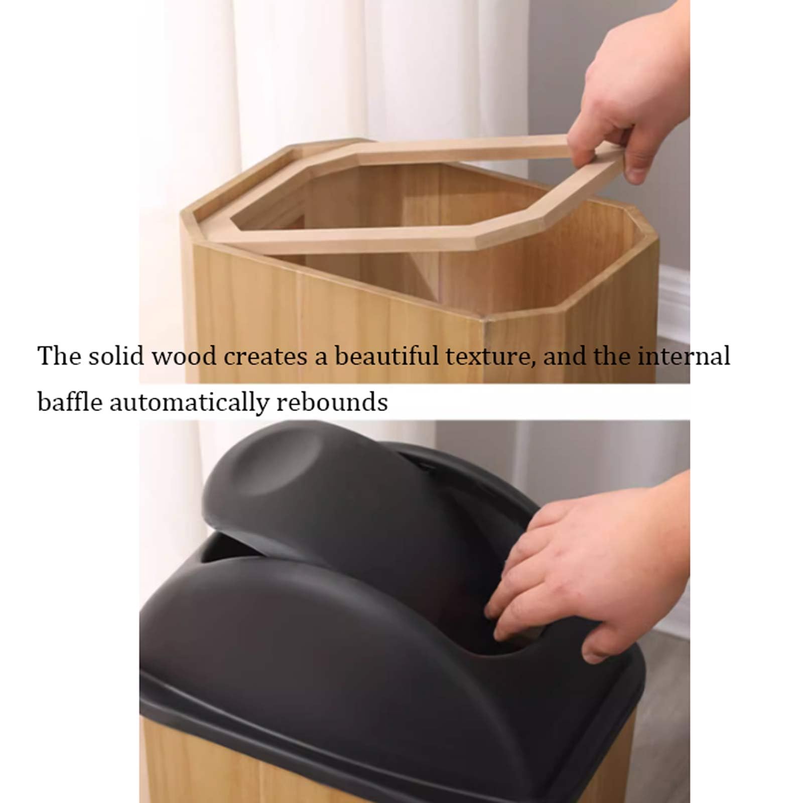 BYBEST Wooden Trash Can Home Commercial Luxury Wastebasket Garbage Container Bin with Lid for Bathroom Kitchen Home Office, 48L