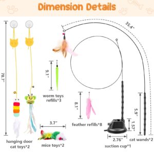 Depets Cat Wand Toy, 15 Pcs Interactive Cat Feather Toys, Cat Teaser Toy for Indoor Cats Self Play, 2 Play Modes Cat Toys Wand, Reusable Suction Cup Cat Toys for Indoor Cats Kittens Play Exercise