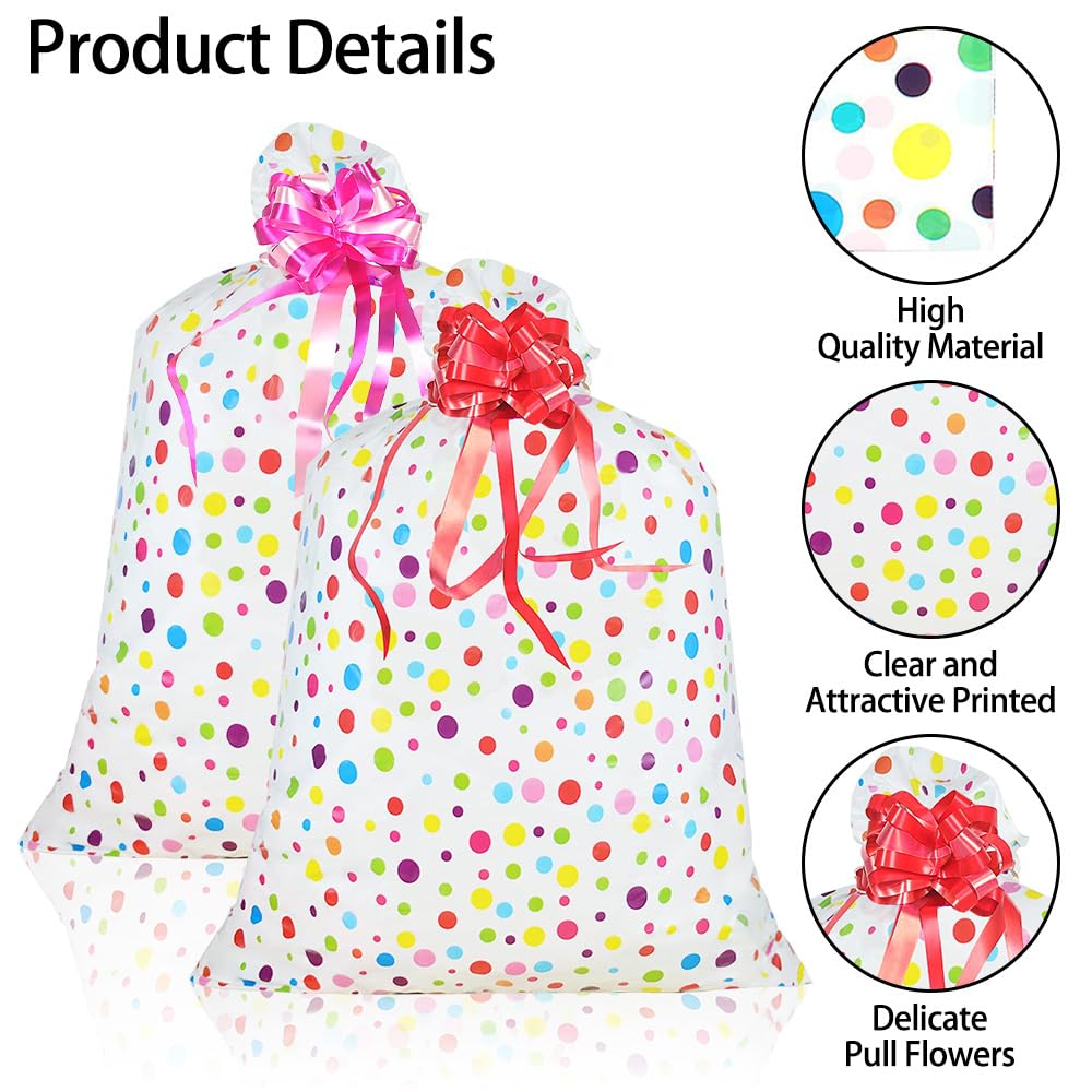 Diueoly 2 Pcs Extra Large Gift Bags 36'' x 48'' Oversized Plastic Storage Bags with Pull Flowers Jumbo Wrapping Bags for Presents Birthday Party Bridal Showers Baby Showers