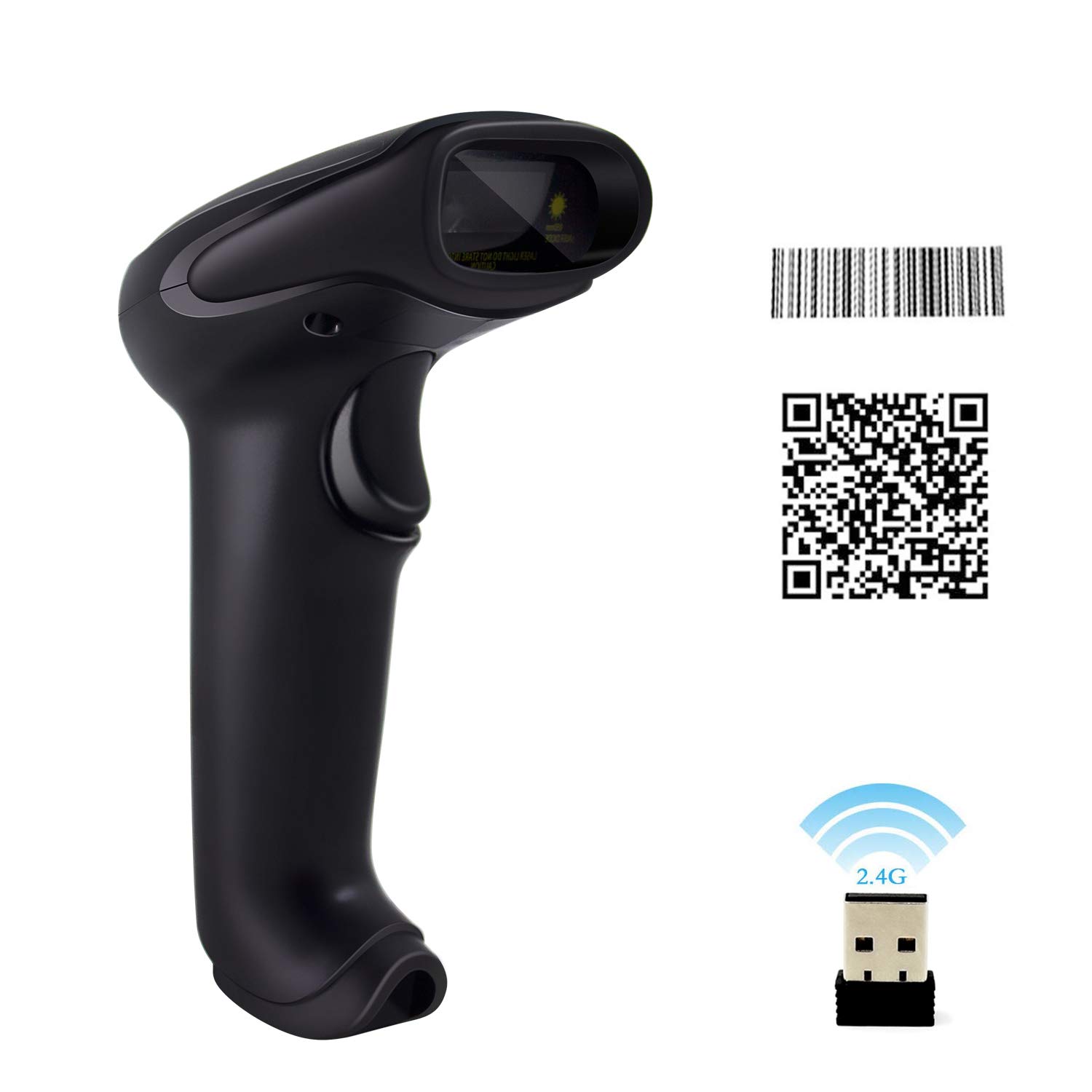 Alacrity 1D 2D Wireless Barcode Scanner with Stand Handheld & Handsfree QR Wired & Wireless 2 in 1 Inventory Bar Code Reader with 1800mA*H Rechargeable Battery 98ft Wireless Transmission Distance