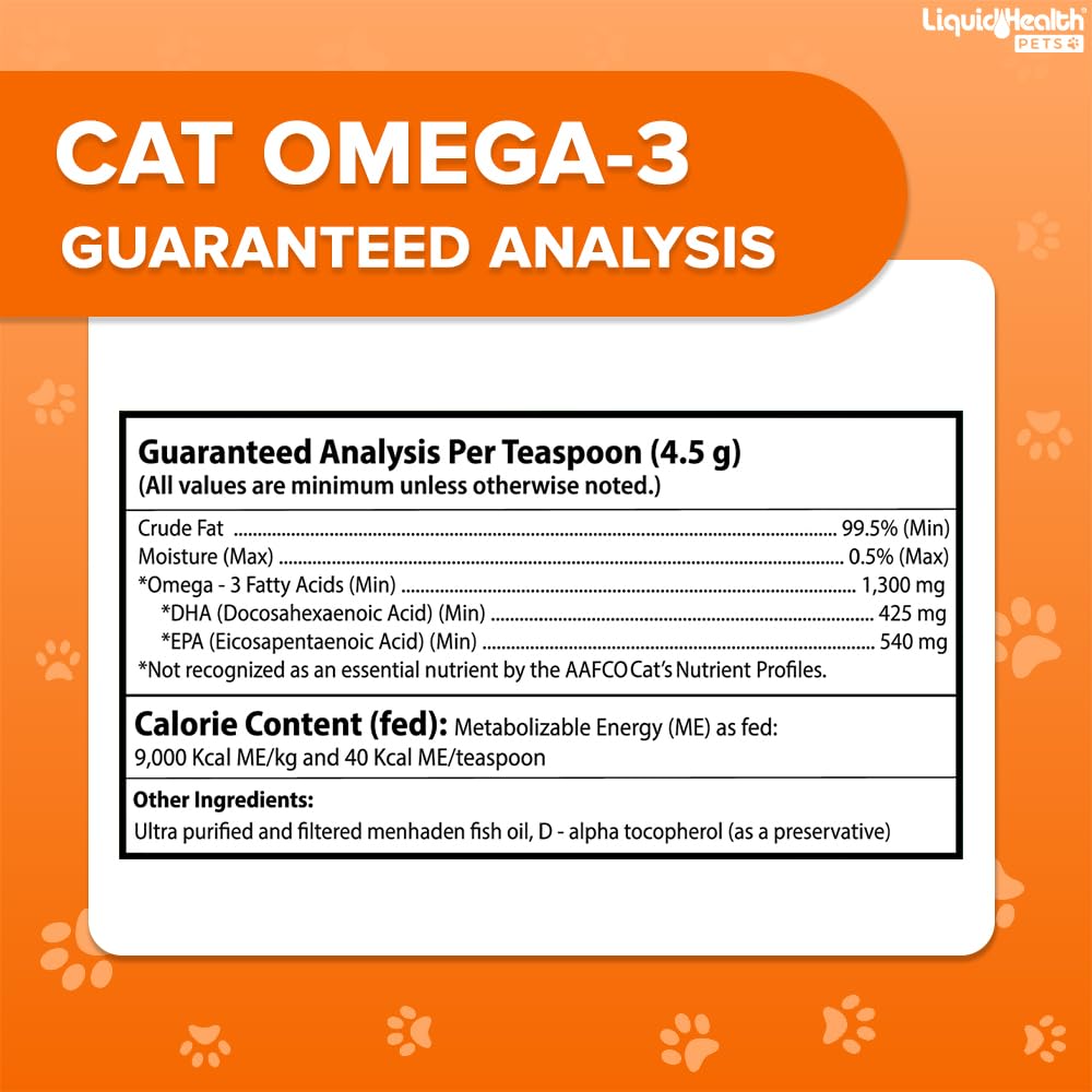 Liquid Health Pets Purr-Fection Omega 3 Fish Oil for Cats - Liquid Omega 3 for Cats with EPA+DPA+DHA, Cat Omega 3 Supplement May Reduce Itching, Support Joint, Immunity, Brain, Heart Health (3 Pack)