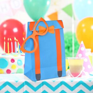 18Pcs Orange Blue DIY Gift Bags Goodies Candy Treat Bags with 18Pcs Orange Paper Glasses and Bow Tie Stickers Party Favors Bags for Birthday Baby Shower Fireman Construction Worker Party Supplies