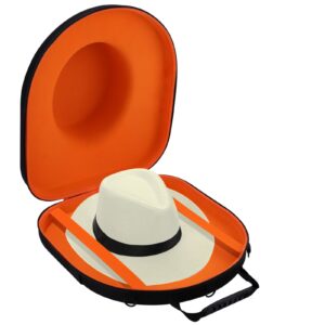 hat holder for travel – travel hat case with tablet pocket, hat travel case, hat box travel, carrier case for travel protects up to 2-equipped with a carrying handle, shoulder & luggage strap (orange)