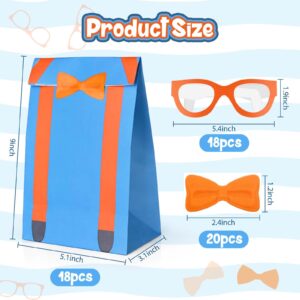 18Pcs Orange Blue DIY Gift Bags Goodies Candy Treat Bags with 18Pcs Orange Paper Glasses and Bow Tie Stickers Party Favors Bags for Birthday Baby Shower Fireman Construction Worker Party Supplies