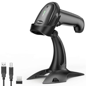 alacrity 1d 2d wireless barcode scanner with stand handheld & handsfree qr wired & wireless 2 in 1 inventory bar code reader with 1800ma*h rechargeable battery 98ft wireless transmission distance