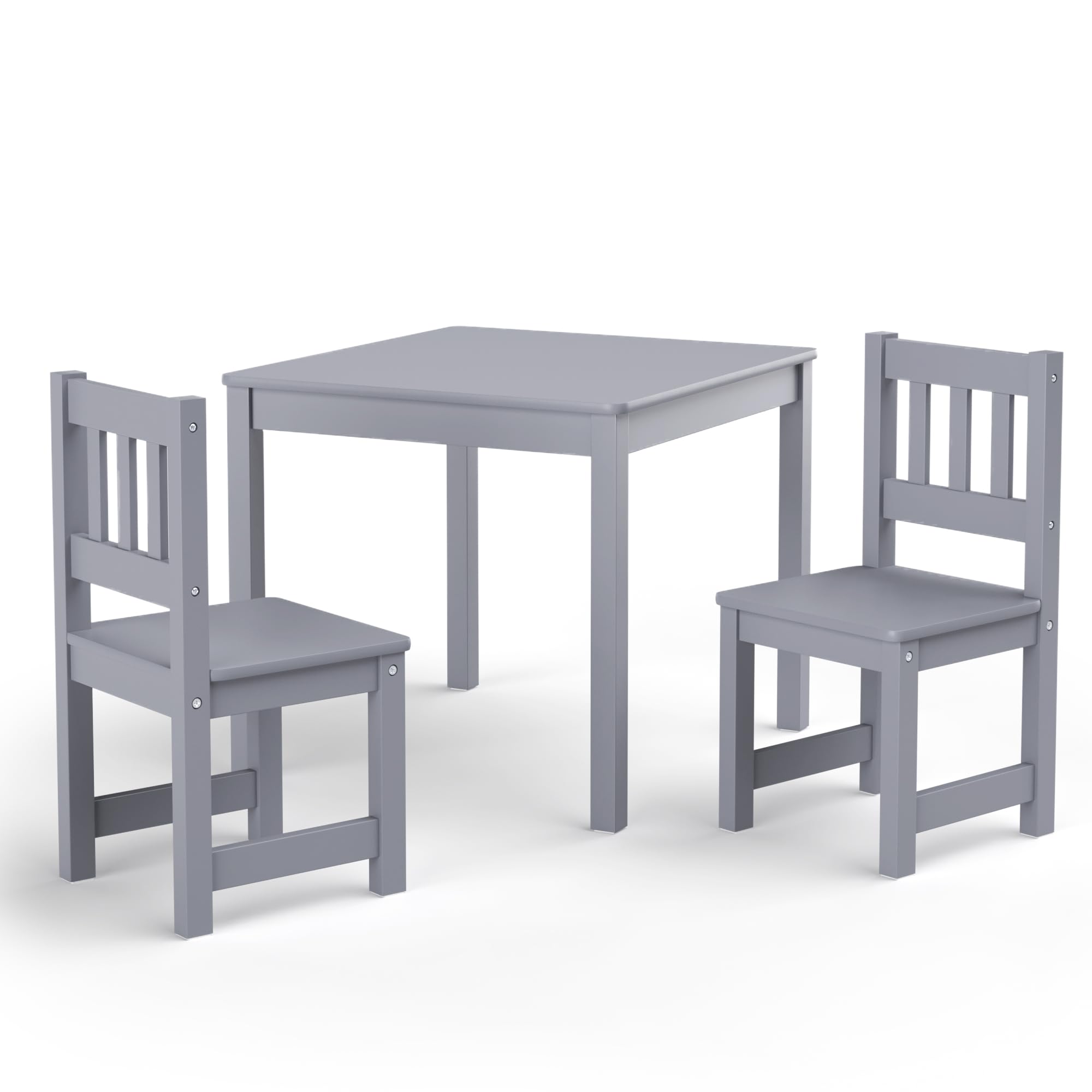 Curipeer Toddler Table and Chair Set, Kids Table and Chairs, Kids Table with Rubber Wood Legs for Children, Toddler Table and 2 Chairs for Kid's Room, Bedroom, Playroom (Gray)