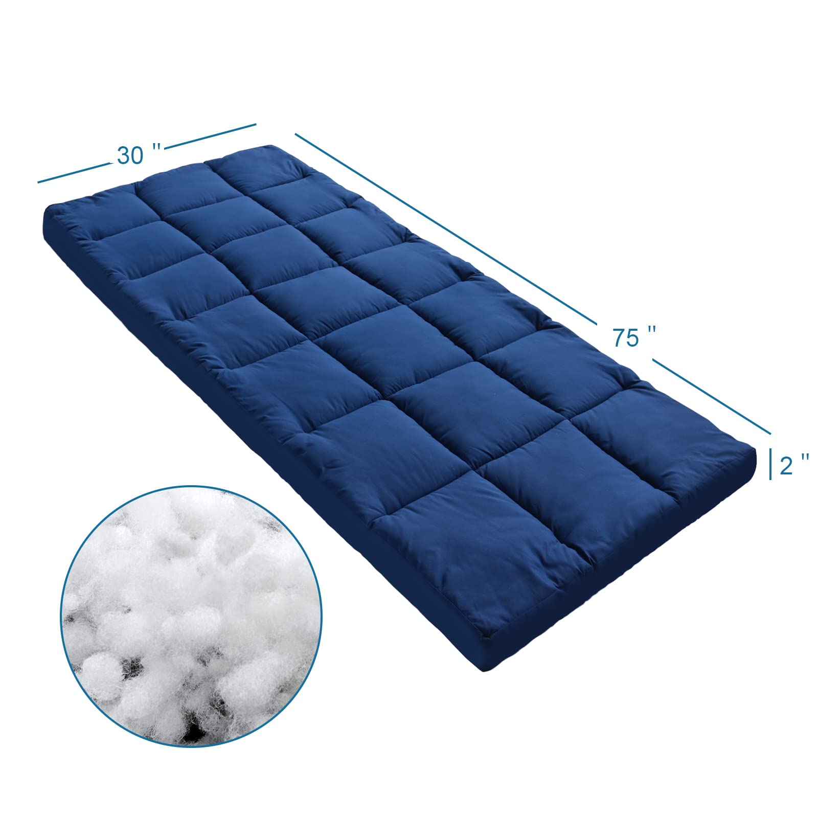 Cot Mattress Topper (Improved Thickness), Quilted Cot Pads for Camping 2 Pack, Soft Comfortable Sleeping Cot Mattress Pad Only, Camping Mattress Pad 75"x30" for Camp Cot/Rv Bunk/Narrow Twin Beds, Navy