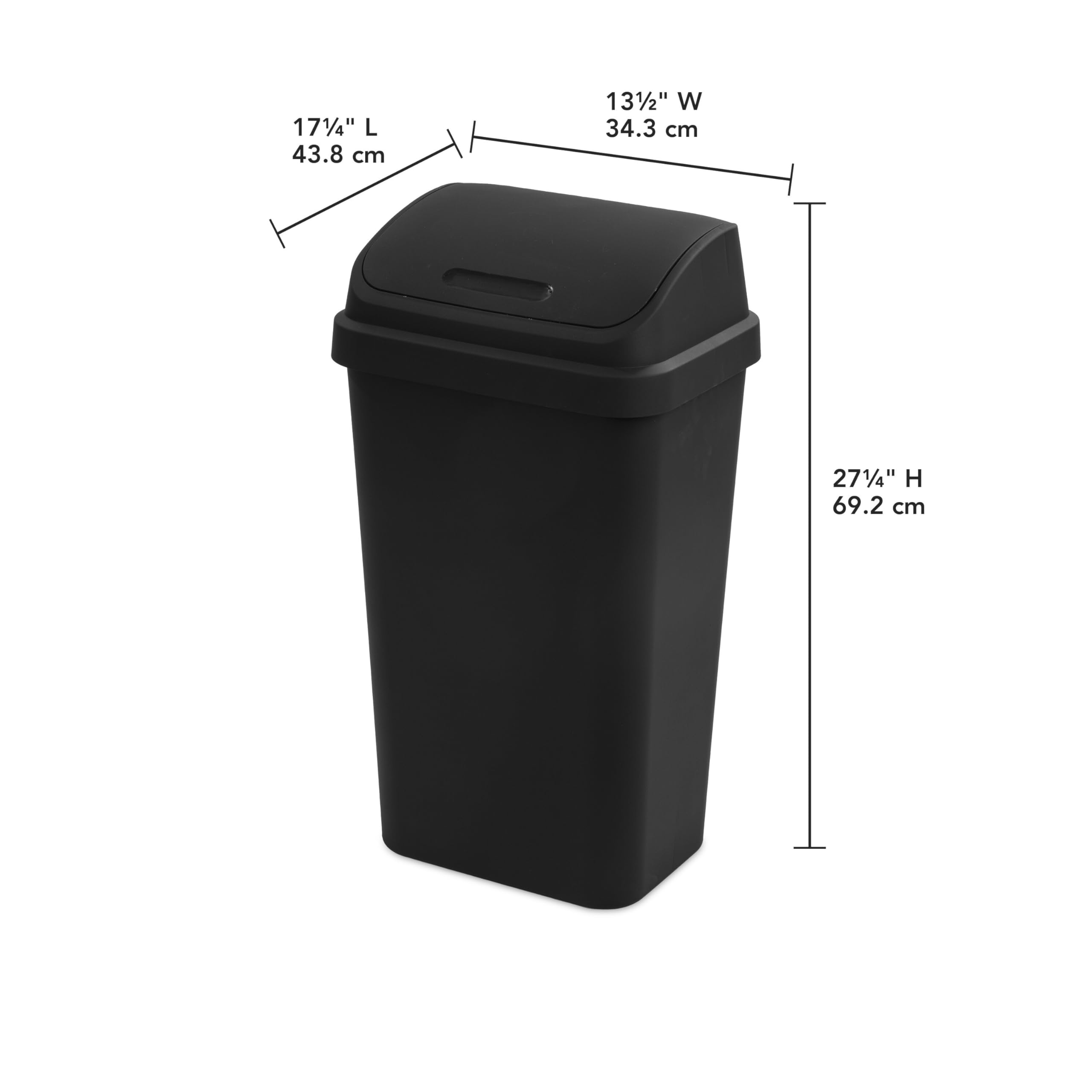 Orsd5D4ite 13 Gallon Trash Can, Plastic Swing Top Kitchen Trash Can, Black