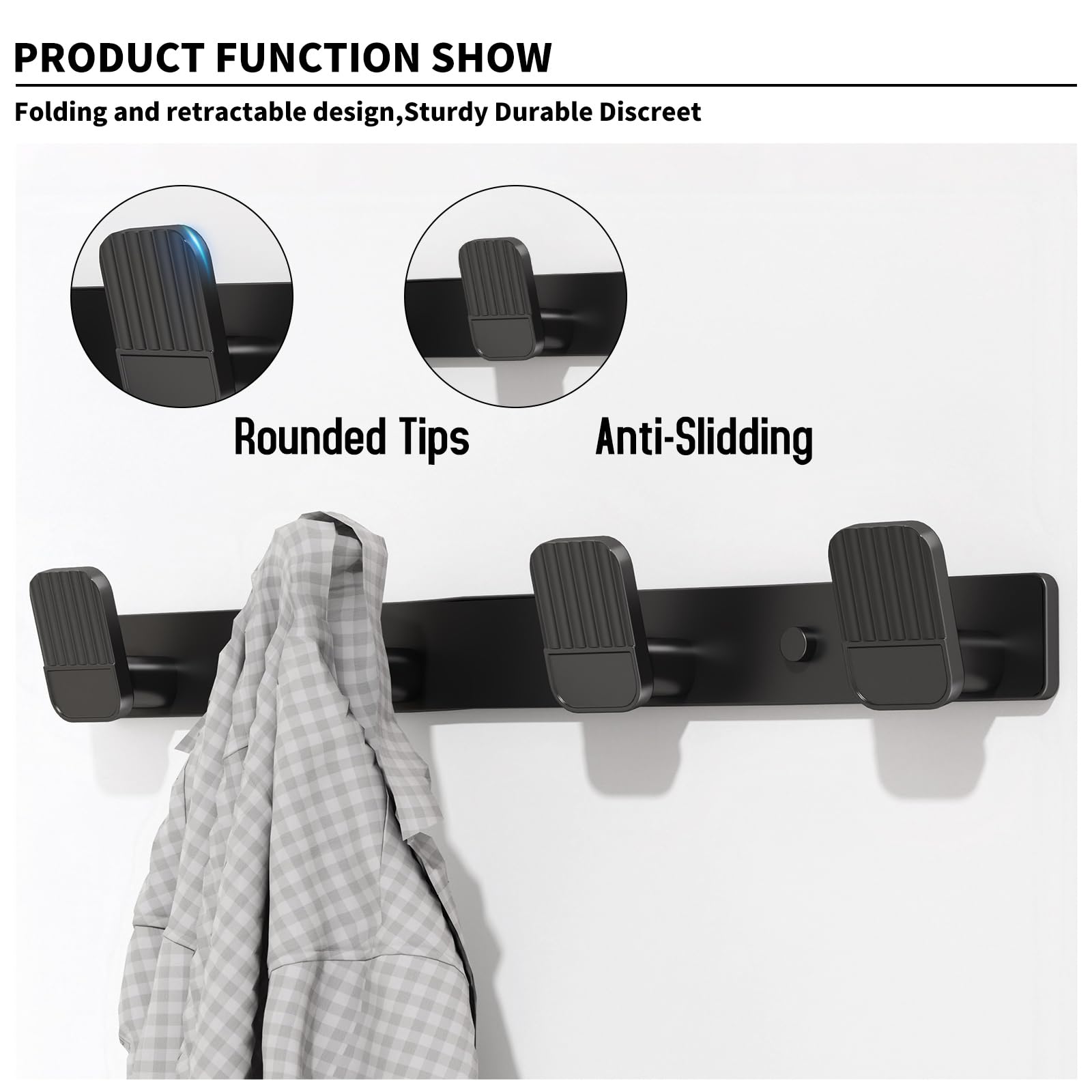 Coat Rack Wall Mount Coat Hooks - Black Hook Rack Wall Mount with 4 Hooks Aluminum Wall Rack Hooks for Hanging Coat Hat Bag Towel Hanger Rustproof Coat Holder