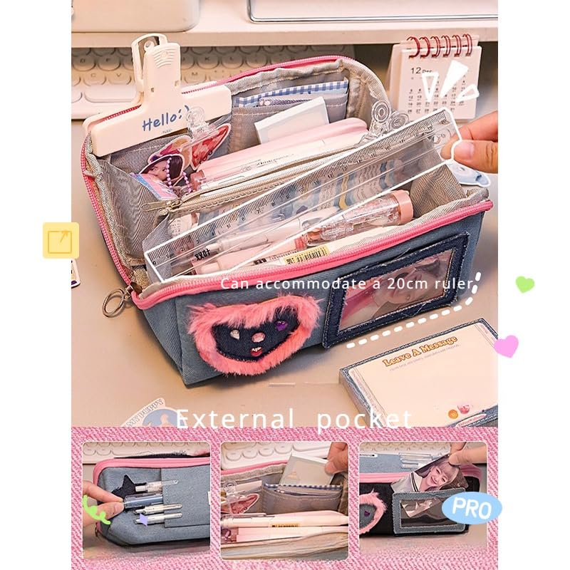 irLocy Y2k Pencil Pouch Denim Preppy Pencil Case Small Pencil Case Holder Y2K Accessories Preppy Supplies (black)