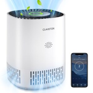 clarston air purifiers for home bedroom up to 650 ft², h13 true hepa air filter for pets dust odor pollutants, 4 fan speeds, auto mode, pm2.5 monitor, smart wifi control