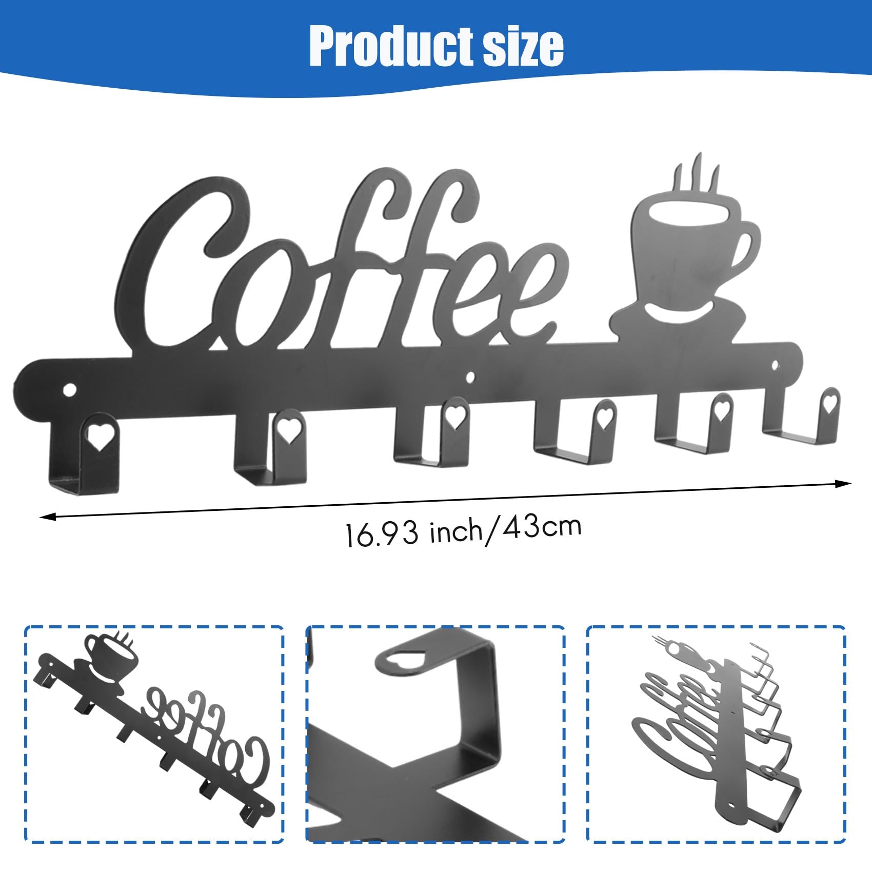 Soaying Coffee Mug Holder Wall Mounted,Coffee Bar Decor Sign,Coffee Cup Rack Holds,Coffee Sign Mug Hanger,Coffee Mug Rack