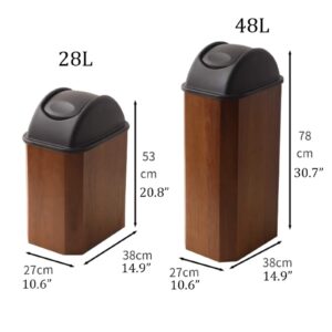 BYBEST Wooden Trash Can Home Commercial Luxury Wastebasket Garbage Container Bin with Lid for Bathroom Kitchen Home Office, 48L