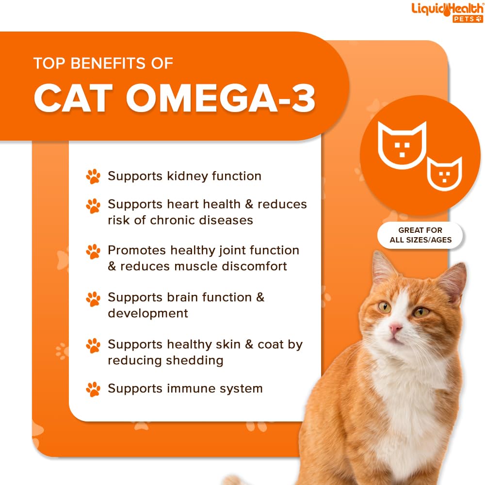 Liquid Health Pets Purr-Fection Omega 3 Fish Oil for Cats - Liquid Omega 3 for Cats with EPA+DPA+DHA, Cat Omega 3 Supplement May Reduce Itching, Support Joint, Immunity, Brain, Heart Health (3 Pack)