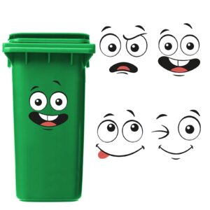 funny trash can sticker 4 pack- 11.8in x 8.3in large garbage can stickers for kitchen, toilets sticker，adhesive cartoon expressions decorative sticker for fridge bucket wall, indoor outdoor (4)