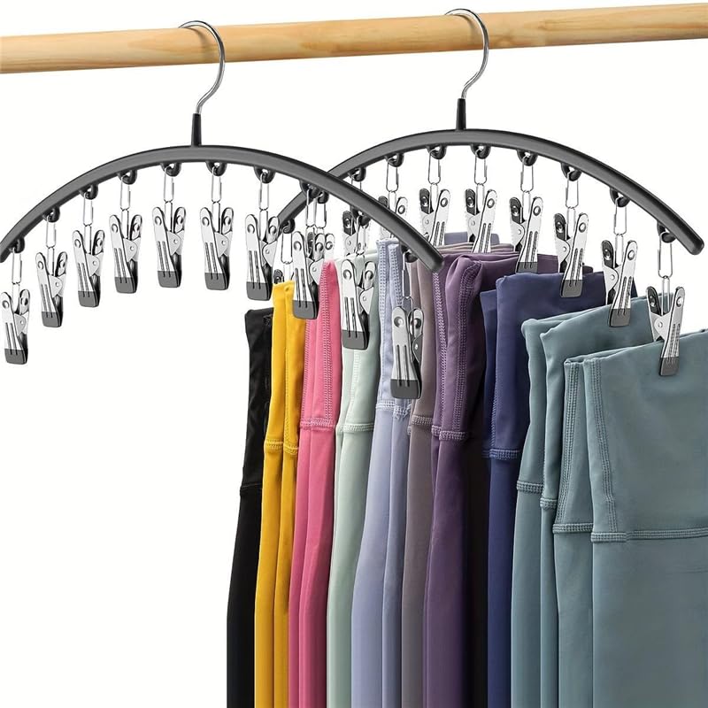 HEAVYSEVEN Stainless Steel Hanger Drying Socks Hanger with Clips Household Hanging Clothes Balcony Windproof Rack with Clamp Household Space Saving Storage Organizer (1pc)