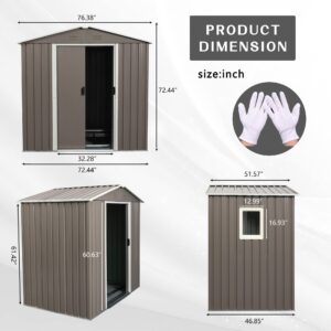 Luxo Abode 6x5 FT Outdoor Metal Garden Storage Shed with Side Window, Utility Tool Shed with Air Vents, Sloping Roof and Lockable Sliding Doors, Outdoor Storage Box for Backyard, Patio, Gray