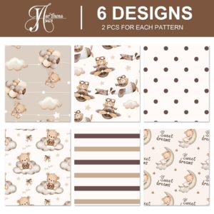 JarThenaAMCS 12 Sheet Baby Shower Wrapping Paper -Not Roll- Cute Brown Bear Gift Wrap Paper Folded Flat Watercolor Art Paper for DIY Crafts Gift Wrapping