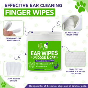 Bulldog Wrinkle Wipes, Cleaning & Soothing + Dog Ear Finger Wipes, Remove Debris, Wax and Odor