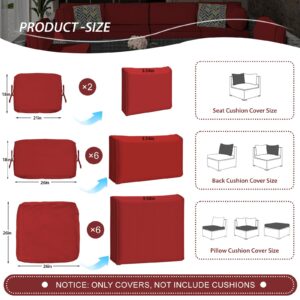 YQNUCO Patio Cushion Covers Replacement, Outdoor Cushion Covers for Patio Furniture Waterproof with Zipper, Washable Wicker Rattan Sectional Sofa Couch Chair Cover Set with Ties (Red, 14 PCS)