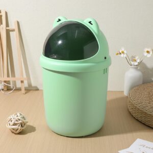 PRETYZOOM Cute Frogs Trash Can with Lid: Plastic Garbage Bin Cartoon Flip Wastebasket Recycle Bin Kawaii Vehicle Trash Bin for Office Car Bathroom Kitchens Dressing Table