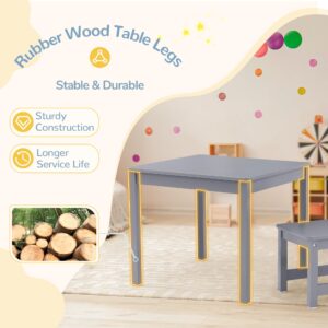 Curipeer Toddler Table and Chair Set, Kids Table and Chairs, Kids Table with Rubber Wood Legs for Children, Toddler Table and 2 Chairs for Kid's Room, Bedroom, Playroom (Gray)