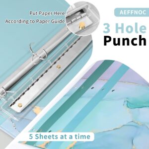 AEFFNOC 3 Hole Punch, Portable 3 Hole Puncher for Binder, Three Hole Punchers with 10 Inches Ruler, 3 Ring Hole Punches, 5 Sheets Capacity, for School, Office (White)