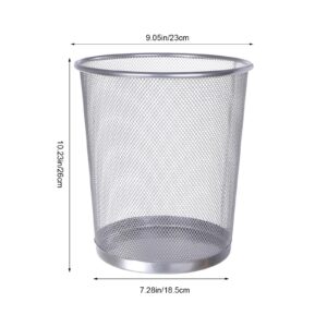 Generic Metal Meshround Garbage Can,Trash Can Mesh Round Open Top Wastebasket,Wire Mesh Desk Trash Can, for Home and Office Workspace (Silver)