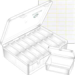 15 pieces bead organizer boxes, medium clear plastic storage container with labels, large craft case ideal for big beads jewelry making supplies diy bracelets screws seeds mini tools and small parts