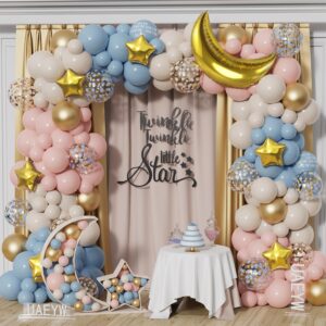 twinkle twinkle little star party decorations,127pcs dusty pink misty blue metallic gold balloon arch garland kit for baby shower gender reveal boy or girl birthday party decorations