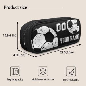 TSOVTHRID Soccer Football Print Personalized Pencil Case Custom Name Number Black Pen Bags Zipper Pencil Holders Unique Gifts for Children Boys