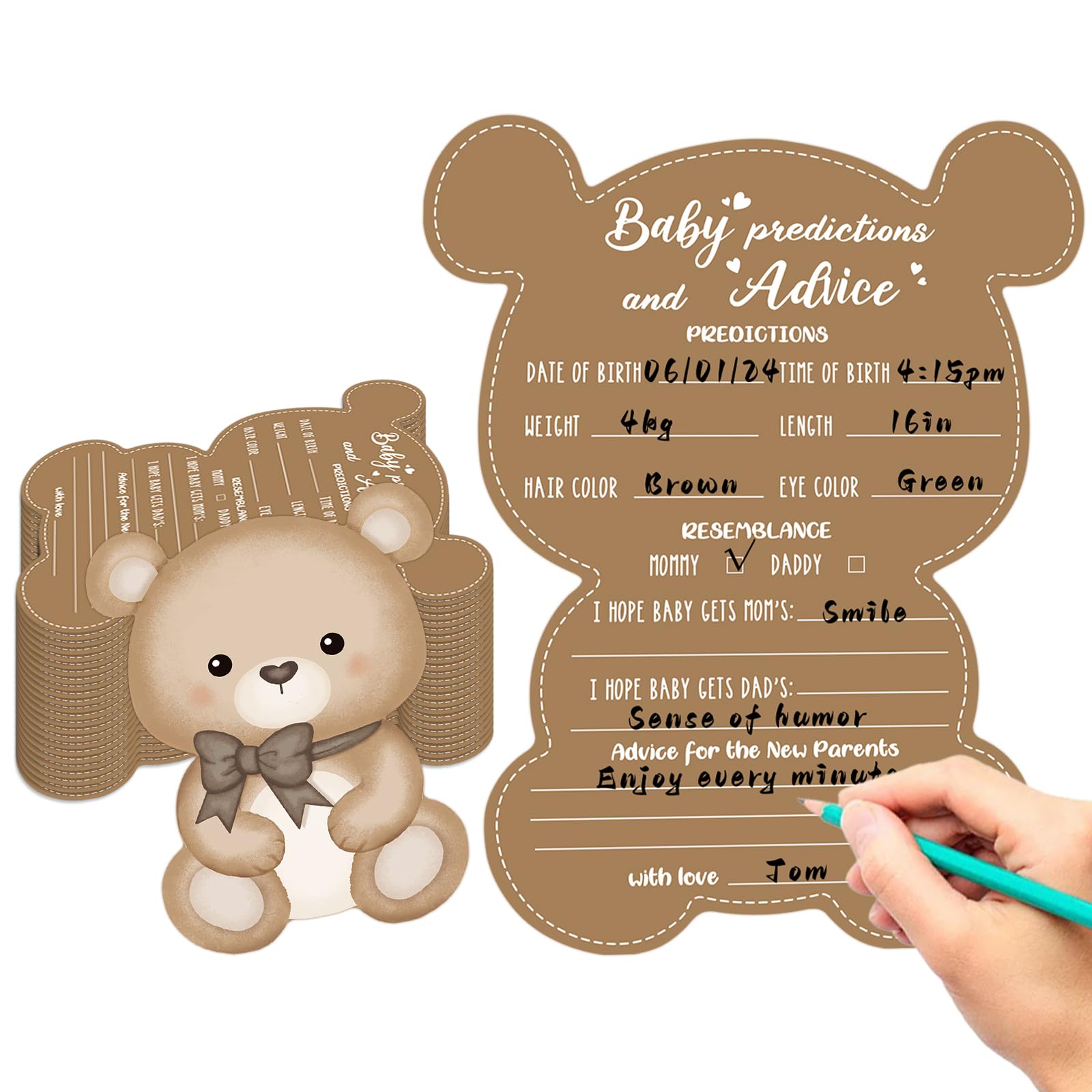 Justforjoyful 50 Pcs Teddy Bear Baby Shower Game Set Prediction and Advice Cards We Can Bearly Wait Baby Shower Decorations Bear Best Wishes Gender Neutral Baby Shower Game Party Activity Supplies