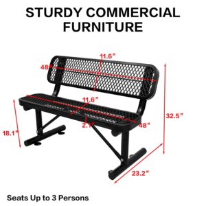 Sunnibety 4 Feet Heavy Duty Metal Park Bench for Outside, Outdoor Bench with Backrest & Portable Frame, Commercial Benches for Shopping Malls, Stores, Parks, Patios, Decks, Black