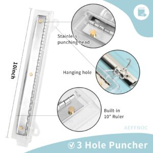 AEFFNOC 3 Hole Punch, Portable 3 Hole Puncher for Binder, Three Hole Punchers with 10 Inches Ruler, 3 Ring Hole Punches, 5 Sheets Capacity, for School, Office (White)