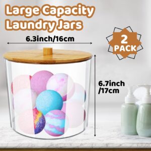 Haawooky 2 Pack Laundry Pods Container,93 oz Large Acrylic Laundry Storage Jars with Bamboo Lids,Detergent Holder for Bath Bombs,Dryer Balls,Scent Boosters,Laundry Room Organization