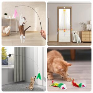 Depets Cat Wand Toy, 15 Pcs Interactive Cat Feather Toys, Cat Teaser Toy for Indoor Cats Self Play, 2 Play Modes Cat Toys Wand, Reusable Suction Cup Cat Toys for Indoor Cats Kittens Play Exercise