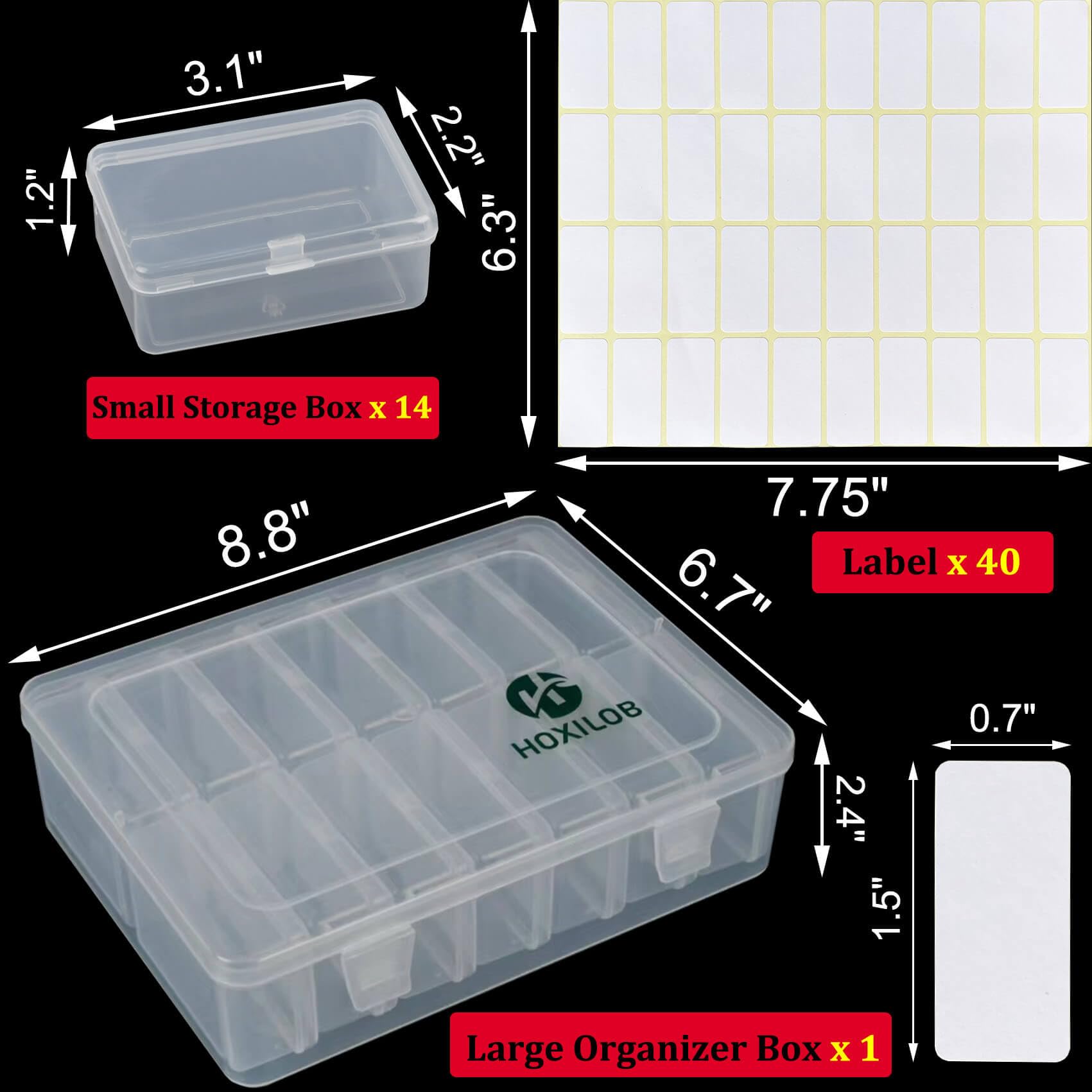 15 Pieces Bead Organizer Boxes, Medium Clear Plastic Storage Container with Labels, Large Craft Case Ideal for Big Beads Jewelry Making Supplies DIY Bracelets Screws Seeds Mini Tools and Small Parts