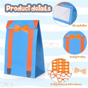 18Pcs Orange Blue DIY Gift Bags Goodies Candy Treat Bags with 18Pcs Orange Paper Glasses and Bow Tie Stickers Party Favors Bags for Birthday Baby Shower Fireman Construction Worker Party Supplies